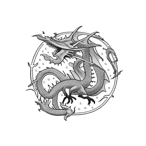 women killing a dragon without color tattoo design idea