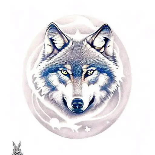 Wolf with Moonlight rose butterfly  tattoo design idea
