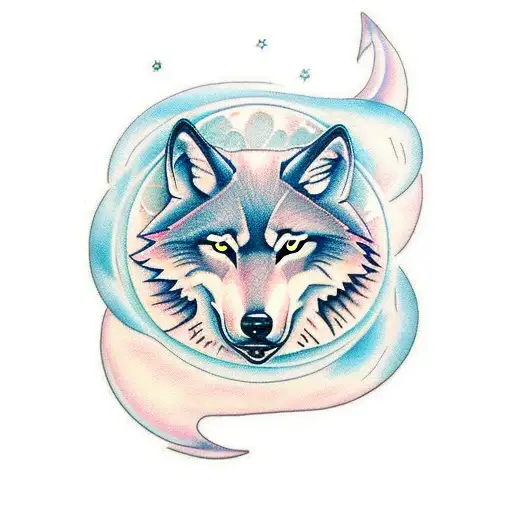 Wolf with Moonlight rose butterfly  tattoo design idea