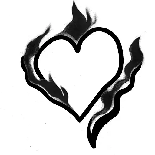 A broken heart that burns with pink fire tattoo design idea