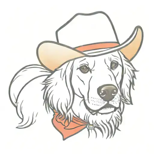 golden retriever wearing a cowboy hat with a red bandana tattoo design idea