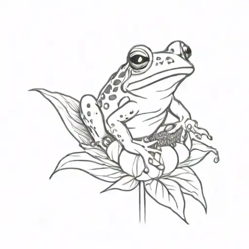 Frog sitting in front of a large single sunflower tattoo design idea