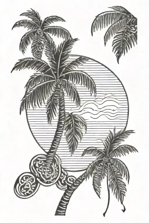 fine line single palm tree tattoo design idea