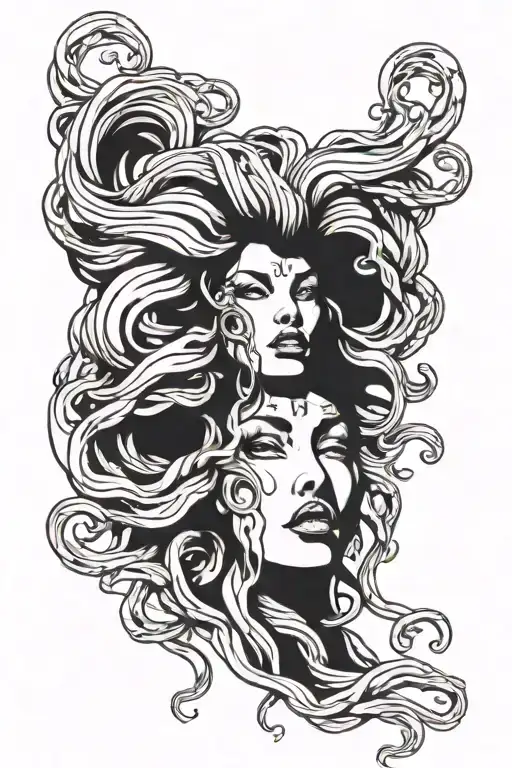 Medusa crying with black tears running down her face tattoo design idea