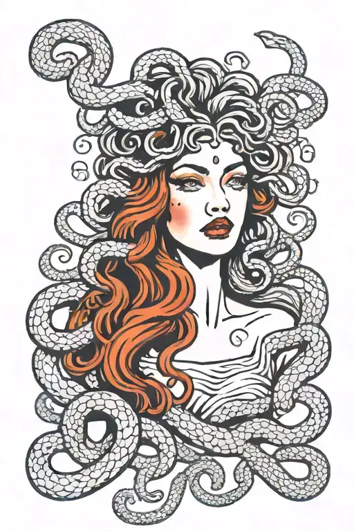 Crying Medusa beautiful face that has snakes around her tattoo design idea