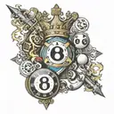 8ball king crown chess piece queen crown cheese piece ace of spade card dice dart board sword anchor nautical  tattoo design idea