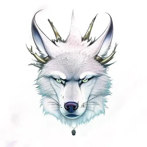 A realistic portrait of the main character from Princess Mononoke tattoo design idea