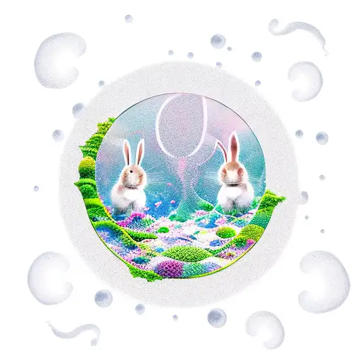 Seaweed waves with joy, bunnies hop with happiness, petals drop, time flies tattoo design idea