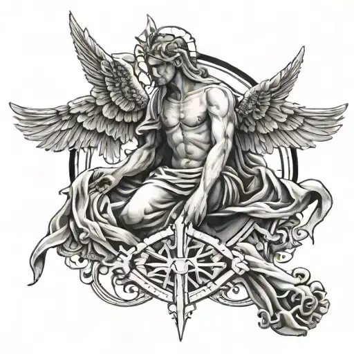 religious trauma and falling angel tattoo design idea