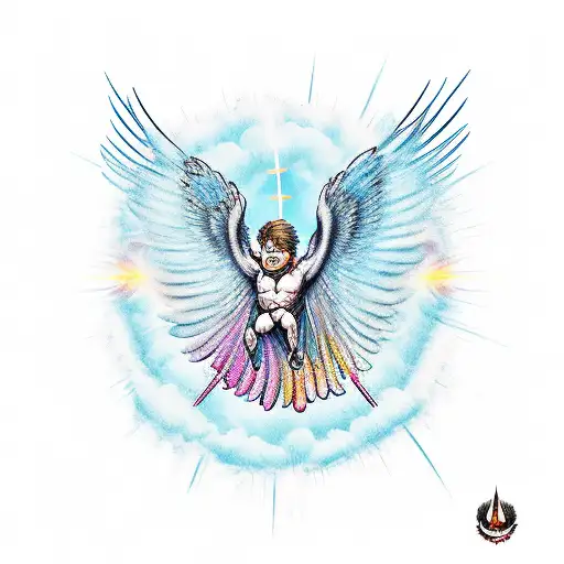 Icarus falling from the sun with his wax wings and feathers melting around him tattoo design idea