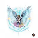 Icarus falling from the sun with his wax wings and feathers melting around him tattoo design idea