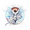 Icarus falling from the sun with his wax wings and feathers melting around him tattoo design idea