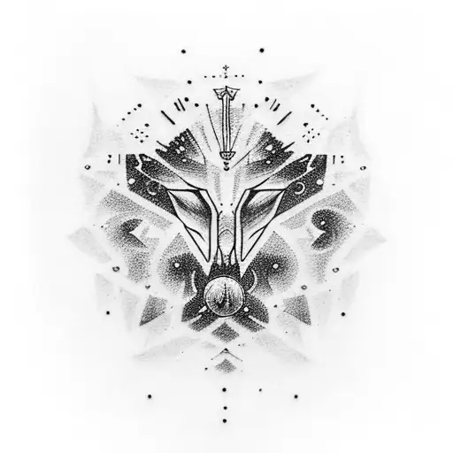 A dotwork tattoo of a nebula with animal silhouettes forming Jesus' face tattoo design idea