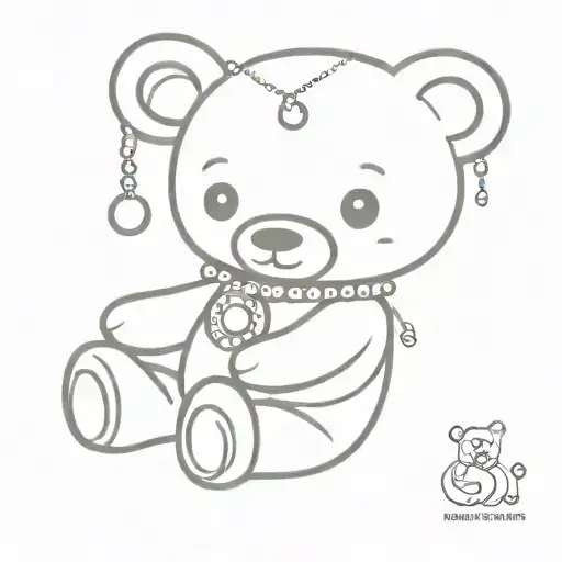 teddy bear with silver chain and jhumki tattoo design idea