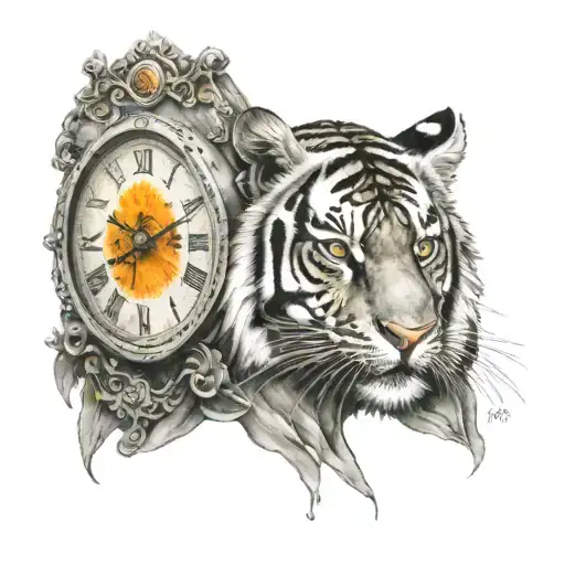 tiger, orange eyes, woman's eye, time keeper dark souls tattoo design idea