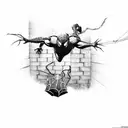 Spiderman hanging upside down from a web, through a brick wall tattoo design idea