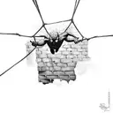 Spiderman hanging upside down from a web, through a brick wall tattoo design idea