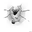 Spiderman hanging upside down from a web, through a brick wall tattoo design idea