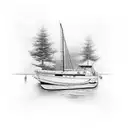 inside of boat by shore tattoo design idea