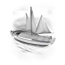 inside of boat by shore tattoo design idea
