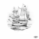 inside of boat by shore tattoo design idea