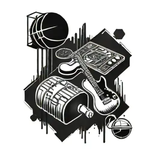 Combine a basketball court with musical instruments in a creative tattoo design tattoo design idea
