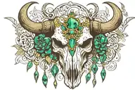 bull skull with emerald jewels dangling tattoo design idea