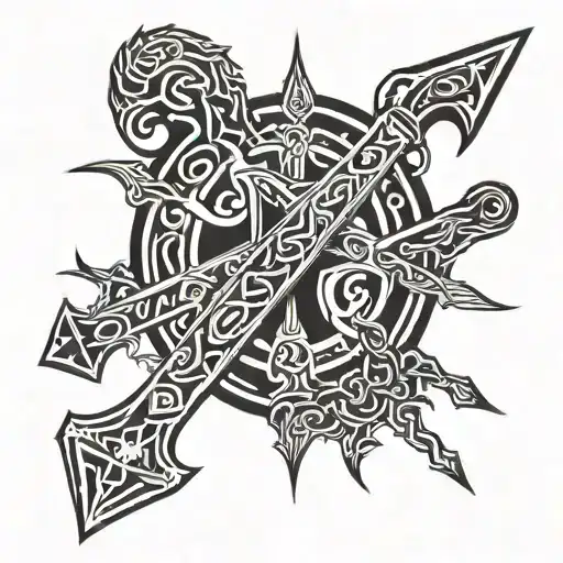 sword(vertical) and axe(horizontal) as a cross   tattoo design idea