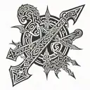 sword(vertical) and axe(horizontal) as a cross   tattoo design idea