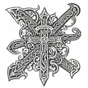 sword(vertical) and axe(horizontal) as a cross   tattoo design idea