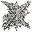 sword(vertical) and axe(horizontal) as a cross   tattoo design idea