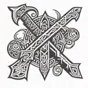 sword(vertical) and axe(horizontal) as a cross   tattoo design idea