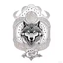 shield maiden and wolf tattoo design idea