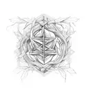 An architectural blueprint of a social work symbol entwined with vines and flowers tattoo design idea