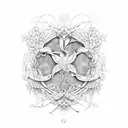 An architectural blueprint of a social work symbol entwined with vines and flowers tattoo design idea