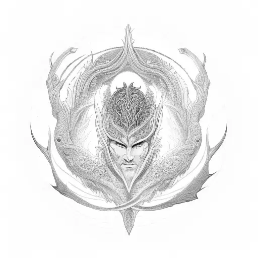 long tibal elven ornament in the form of ouroboros in blackwork style with  lettering  tattoo design idea