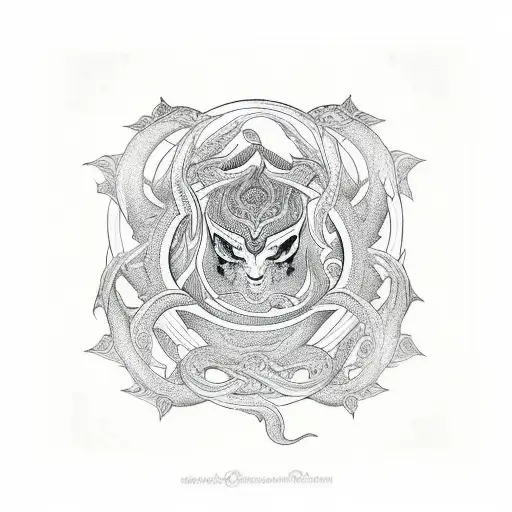 elven ornament in the form of ouroboros in blackwork style tattoo design idea