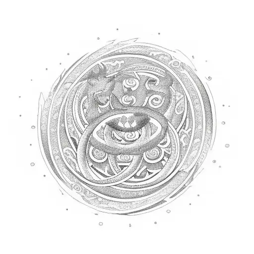elven ornament in the form of ouroboros in blackwork style tattoo design idea