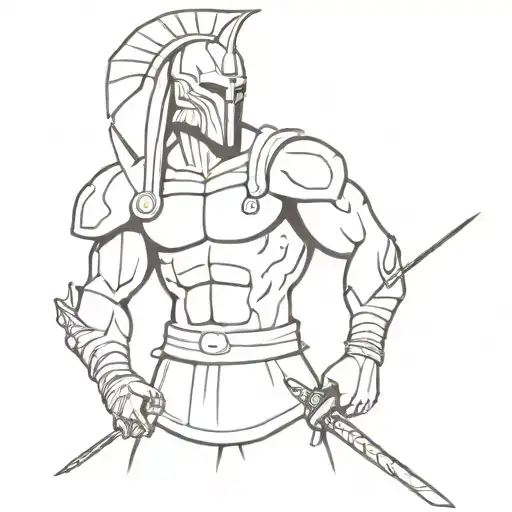 A sleek and modern interpretation of the Greek god of war, Ares, holding a futuristic gun instead of a traditional weapon tattoo design idea