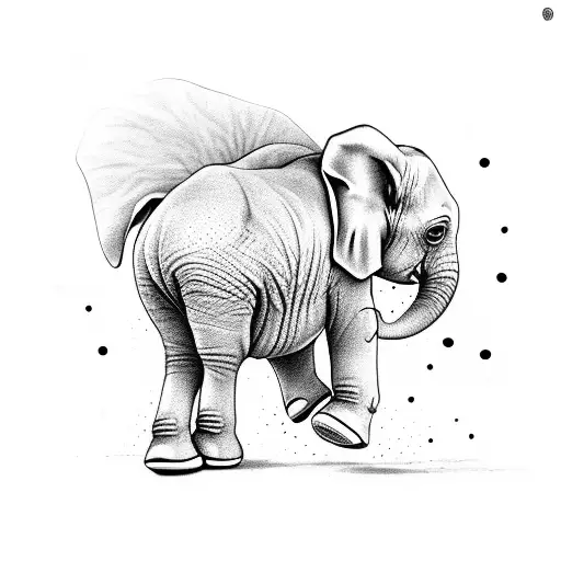 A baby elephant walking on a path leading to a heart-shaped world tattoo design idea