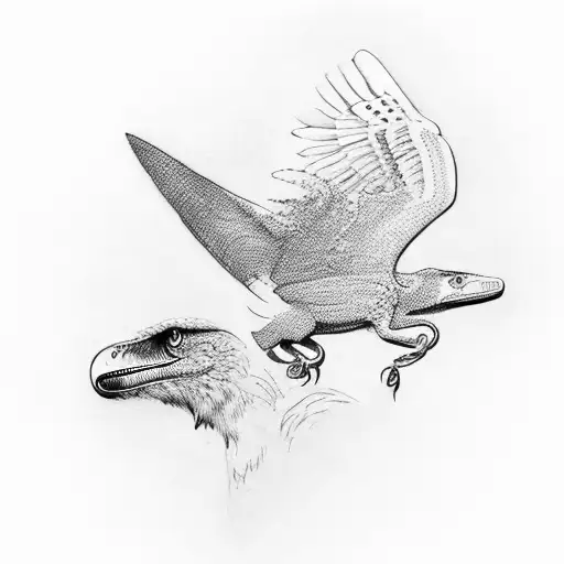 three birds flying above a trex tattoo design idea