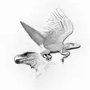 three birds flying above a trex tattoo design idea