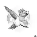 three birds flying above a trex tattoo design idea