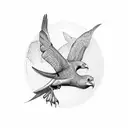 three birds flying above a trex tattoo design idea