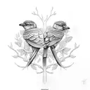 three birds sitting on a branch tattoo design idea