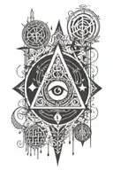 Black ink color / BW Details using mixed runes & sigils that represent: masculine third eye protection abundance Please  tattoo design idea