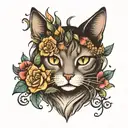 cat with flowers tattoo design idea