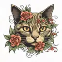 cat with flowers tattoo design idea