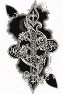 A celestial-themed tattoo featuring intricate flower patterns intertwined with a god's cross and an infinity sign tattoo design idea