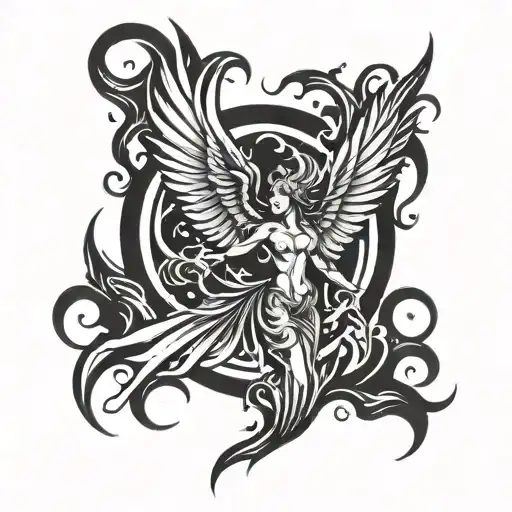 phoenix girl taking off from a spark of flame tattoo design idea